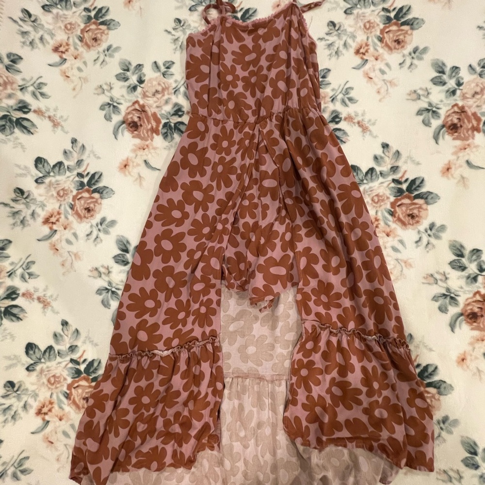 Floral Brown and Pink Maxi Dress romper